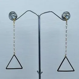 Gold Triangle Drop Earrings with Pearl & Black Tassel