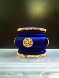 Silk thread Handmade bangle (2pcs) blue and gold