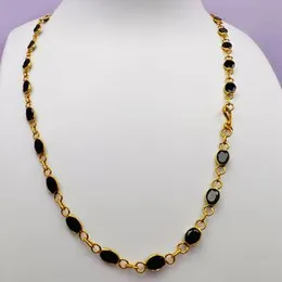 Gold Plated Ladies Chain 18/24 Inch with Black Colored Oval Stone Pendant – 5.5 Width