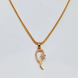 Gold Plated 2MM Fox Chain With Diamant With White Flower Stone Pendant For Women-24 inch