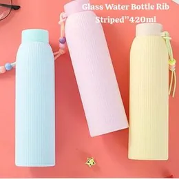 420ml Rib striped glasss water bottle