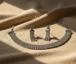 Rose Gold, gold, silver Color 4 line neklas Indian Bollywood Choker Neckles with White stone bridal designer jewelry necklace set for women in antique