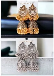 Dull Gold & Silver Tassel Jimikki Jhumka Earrings – Traditional Big Dangle Earrings for Women