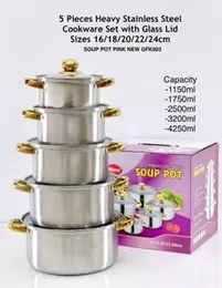 5pcs heavy stainless steel cookware set with glass lid