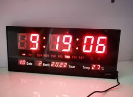 Digital Wall Clock JH-3615 Large LED 36cm Temperature Calendar Alarm Glass Panel Black