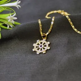 Gold Plated S Cut Link Chain & Darmachakkara with White Crystal Stone 18 Inch Stylish Design Guaranteed Necklace