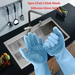 2pcs Dish Wash Silicone Glove Set