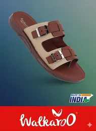 Walkaroo Menâs Brown Leather Look Sandals â Cushion Sole Comfort