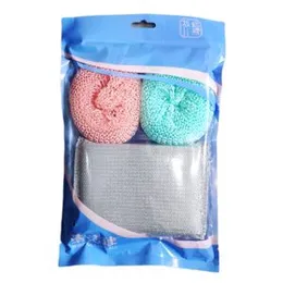 4 Pcs Wire Clean Ball & Sponge Pack - Kitchen Cleaning Steel Sponges Cleaning Sponge Washer Pot Scraper