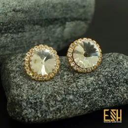 Fancy Gold Round Shape Earring with One-Line Stone (Available in Any Colour)