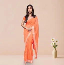 Orange With Silver Boarder ORGANZA COTTON