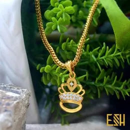 ESH Gold Plated Guaranteed 2MM Singapore Square Fox Chain 18/24 Inch with King Fixed Stone Pendant
