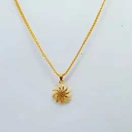 Gold Plated 2mm Bismarck Chain With Sun Theme Design With White Stone Pendant for Women.