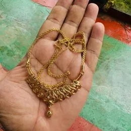 ESH Stylish Fashion Rich Look Good Quality Gold Plated Plain Sawadi Pendant with Long Bismark Chain for Women & Girls