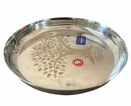 Small 22.5x17.5cm stainless steel plates feature engraved designs