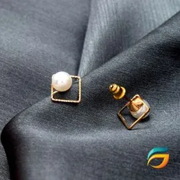 Earrings For Women Box Theme Gold Plated Stud Earrings With Pearl.