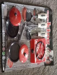 8 Pcs Kids Pretend Play Kitchen Toys Children Funny Simulation Red Utensils Cooking Pots Dishes Pans Knife Cookware House Game Life Skill toy Set adva