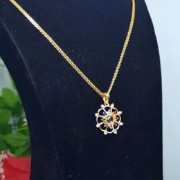 Gold Plated 2.8mm Bismark Chain With Diamond And Ruby  Pendant With colour Stone For Women.