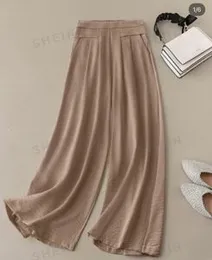 SHEIN LUNE Apricot Linen Wide Leg Pants Size - XL