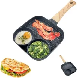 3 Holes Fry Pan, Fried Egg, Breakfast Pan, Non-Stick Fried Egg Pan, Fried Egg, Pancakes, Steaks, Induction Cooker, Gas Stove (Black)
