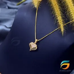 Gold Plated Guaranteed 18/24 inch 01mm Box Chain with Heart Pendant With Two Line Necklace for Ladies-45cm