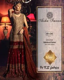 AIâ06 Crimson Gold Aisha Imran Embroidered Sharara Ensemble