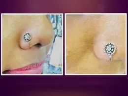 Gold Color Indian Traditional Non-Piercing Round Design Nose Ring with Stone for Women & Girls
