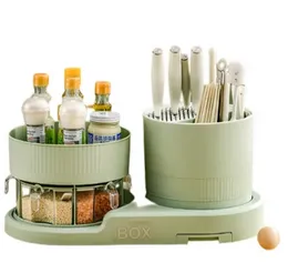 Multi functional condiment rack, 360 Â° rotary kitchen storage rack, tableware and kitchen knife rack, Spice Rack Organizer for Countertop 2-Tier Seas
