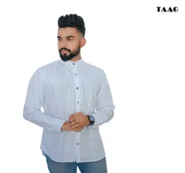 Premium Linen Long sleeve Shirt Mandarin collar /Chinese collar â White