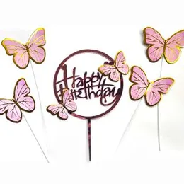Happy Birthday Cake Topper With 6 Butterfly Cake Toppers