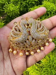 Gold Plated New Hansaputtuwa Pendant with Full White Stones and Pearl Drop for Women & Girls