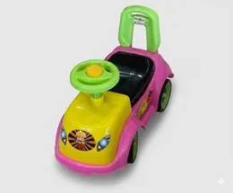 Colorful Baby Ride-On Push Car with Steering Wheel & Back Handle â Cartoon Front Design