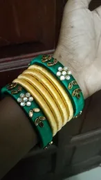 vibrant green and a rich golden yellow Handmade bangle