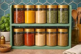10 Jar Spice Rack Mahogany Wood (16x11 Inch)