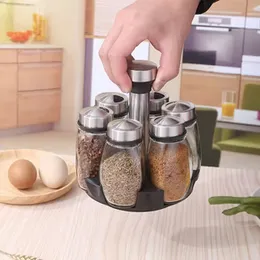 SPICY RACK 7PcS Multi-functional Rotary Seasoning Jar Storage Box Portable Kitchen Seasoning Glass Bottle Rack Baking Grill Accessories