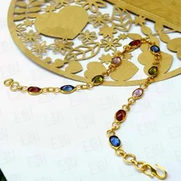 Gold Plated Multi-Color Oval Stone Charm Bracelet for Women