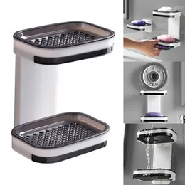 Wall Mounted Double Layer Soap Dish Punch Free Self Draining Organizer