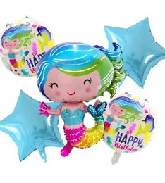 5 Pcs Foil Ballons Little Mermaid Birthday Party Decorations
