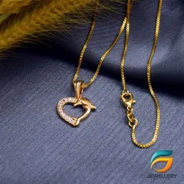 Gold Plated Guaranteed 18/24 inch 01mm Box Chain with Heart Dolphin Pendant Necklace for Ladies.