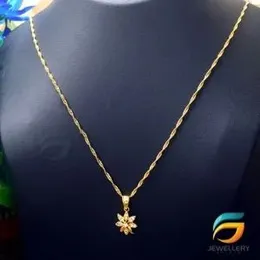 Gold Plated Karali / Disco Chain & Small New Flower Pendant with White Stone Guaranteed 18 / 24 inch Stylish Design.