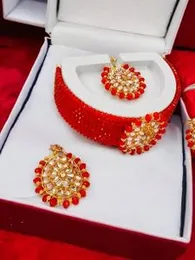 ESH Adorable Gold-Plated Red Crystal & Pearl Choker Necklace Set for Women & Girls – With Free Box