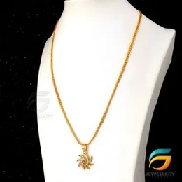 Gold Plated Guaranteed 18/24 inch Thin Bismark Chain 02MM with Star Sun Theme pendant Necklace for ladies.