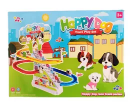 Dog & Cat Slide Race Track Play Set for Kids - Happy Dog / Lovely Cat Electric Playful Slide Track Set
