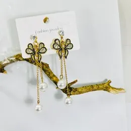 Gold Color Butterfly Long Tassel Earrings with Pearl Drops for Women & Girls