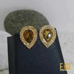 Gold Plated Water Drop Theme Earrings with Two-Line Stones (Any Colour Available)