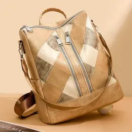 Women's Color Block Soft Leather Rhomboid Travel Backpack â Multi-Functional & Stylish