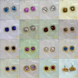 Gold Plated Box Two Line Earrings with Stones – Any Colour