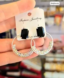 Shiny Silver Round Hoop Earrings with multicolour Stone