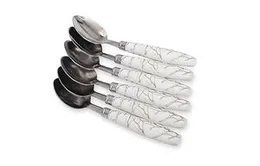Table Spoon Set of 6, White Marble Handle Stainless Steel Teaspoon for Dining, Kitchen & Serving â Ceramic Design Cutlery Set for Daily Use & Partie