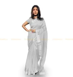 Grey With White Border  ORGANZA COTTON